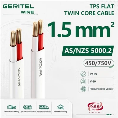 1,5 mm litteä kaksoiskaapeli V-90 PVC 2-ytiminen